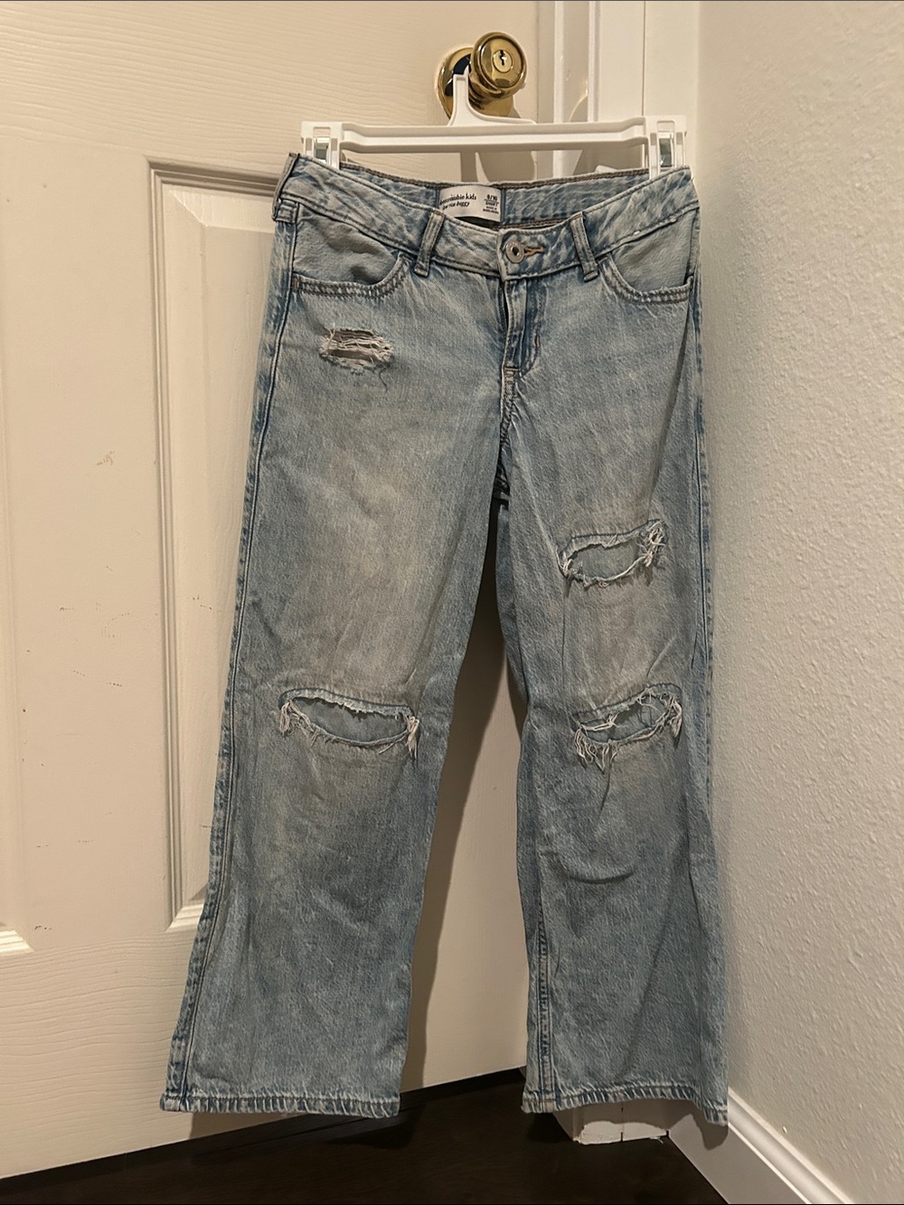 abercrombie kids Light Blue Distressed Wide-Leg Jeans
